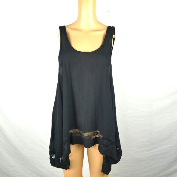 Intimately Free People Black Scoop Neck Floral Handkerchief Lace Tunic Tank Top - Picture 1 of 9